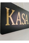 KASA Yazısı Kapı Tabelası – Siyah Pleksi Üzeri Altın Ayna Harf Kesim (Kapı & Kat Yönlendirme)
