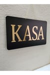 KASA Yazısı Kapı Tabelası – Siyah Pleksi Üzeri Altın Ayna Harf Kesim (Kapı & Kat Yönlendirme)