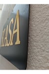 KASA Yazısı Kapı Tabelası – Siyah Pleksi Üzeri Altın Ayna Harf Kesim (Kapı & Kat Yönlendirme)