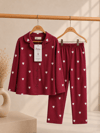 Düğmeli Kalp Desenli Mevsimlik Pijama Takımı