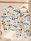 İş Makinası Desenli Kalın Mevsimlik Pijama Takımı (Tam Kalıp)