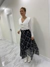 Asimetrik Ekose Desenli Tasarım Uzun Etek