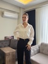Ekru Basic Oversize Poplin Gömlek
