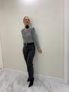 Gümüş Simli Kruvaze Yaka Vatkalı Çıtçıtlı Body Suit Bluz