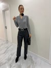 Gümüş Simli Kruvaze Yaka Vatkalı Çıtçıtlı Body Suit Bluz