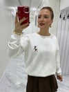 Karaca Baskılı Oversize Kalıp Şardonlu Sweatshirt Beyaz