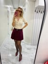 Kaşe Kumaş Kemerli Önü Pileli Şort Etek Bordo 
