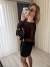 Kaşmir Dokulu Kayık Yaka Transparan Acı kahve Basic Body Badi