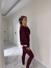 Marka Model Bisiklet Yaka Tişört Bitişli Şardonlu SweatShirt Bordo