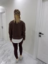 Marka Model Bisiklet Yaka Tişört Bitişli Şardonlu SweatShirt Kahve