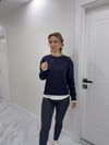 Marka Model Bisiklet Yaka Tişört Bitişli Şardonlu SweatShirt Lacivert