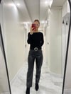 Mng Premium Kalite Siyah Yüksek Bel Deri Pantolon  