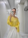 Parlak Taşlı Uzun Kollu Merserize Beach Triko Crop Top Bluz  Sarı