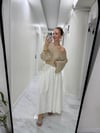 Parlak Taşlı Uzun Kollu Merserize Beach Triko Crop Top Bluz  Bej