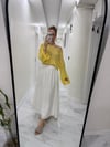 Parlak Taşlı Uzun Kollu Merserize Beach Triko Crop Top Bluz  Sarı