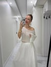 Parlak Taşlı Uzun Kollu Merserize Beach Triko Crop Top Bluz  Beyaz