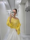 Parlak Taşlı Uzun Kollu Merserize Beach Triko Crop Top Bluz  Sarı
