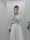 Parlak Taşlı Uzun Kollu Merserize Beach Triko Crop Top Bluz  Beyaz