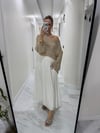 Parlak Taşlı Uzun Kollu Merserize Beach Triko Crop Top Bluz  Bej