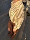Polo Yaka Çizgili İçi Polarlı Şardonlu Sweatshirt