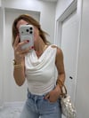PREMİUM Degaje Yaka Tokalı Bluz  Beyaz 