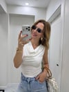 PREMİUM Degaje Yaka Tokalı Bluz  Beyaz 