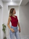 PREMİUM Degaje Yaka Tokalı Bluz  Kırmızı