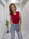 PREMİUM Degaje Yaka Tokalı Bluz  Kırmızı