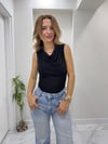 PREMİUM Degaje Yaka Tokalı Bluz  Siyah