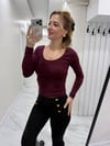Premium Dokulu Derin Yaka Likralı Basic BODY Bordo