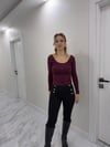 Premium Dokulu Derin Yaka Likralı Basic BODY Bordo
