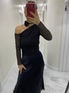 Premium Taşlı Drapeli Omuz Detaylı Kolları Transparan Bluz