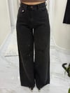 Premium Taşlı Yüksek bel Wide Leg Bol Paça Jean Pantolon