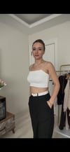 Saten İp Askılı Crop Büstiyer Ekru