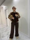 Teddy Kumaş Kolları Desenli Kolej Bomber Kahve Ceket