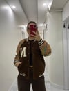 Teddy Kumaş Kolları Desenli Kolej Bomber Kahve Ceket