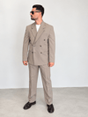  Kruvaze Oversize Takım Elbise-Bej