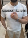 %100 Pamuk Fitilli 3 Düğmeli T-Shirt--Beyaz
