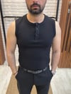 Düğmeli Pamuklu Atlet-Siyah