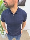 Fermuarlı Triko Tshirt Lacivert