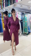  Saten Midi Elbise (Kruvaze Yaka, Kuşak Detaylı)