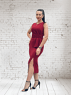 HELİN Kemerli Peplum Detaylı Yırtmaçlı Midi Boy Davet Elbisesi