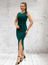 HELİN Kemerli Peplum Detaylı Yırtmaçlı Midi Boy Davet Elbisesi