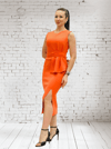 HELİN Kemerli Peplum Detaylı Yırtmaçlı Midi Boy Davet Elbisesi