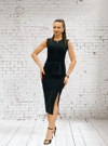 HELİN Kemerli Peplum Detaylı Yırtmaçlı Midi Boy Davet Elbisesi