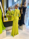 HELİN Kolları Tüylü Drape Detaylı V Yaka Balık Model Abiye Elbise