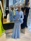 HELİN Kolları Tüylü Drape Detaylı V Yaka Balık Model Abiye Elbise