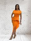HELİN Peplum Detaylı Yırtmaçlı Midi Boy Tasarım Elbise