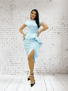 HELİN Peplum Detaylı Yırtmaçlı Midi Boy Tasarım Elbise