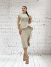 HELİN Peplum Detaylı Yırtmaçlı Midi Boy Tasarım Elbise